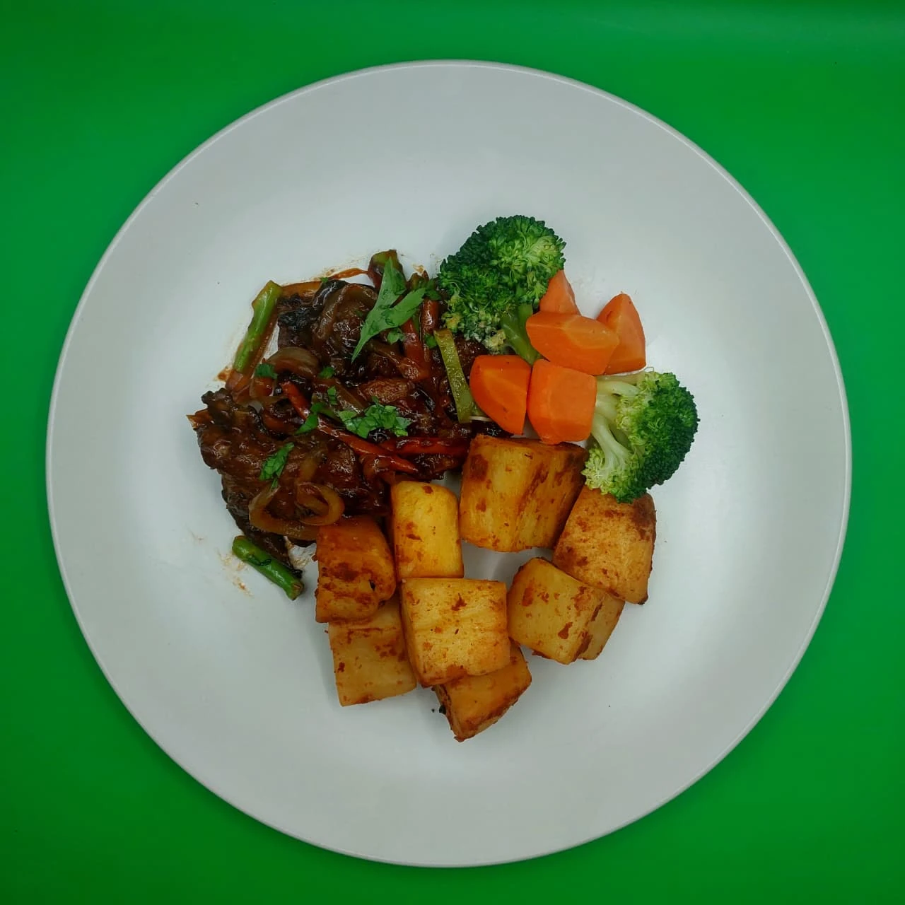 Mongolian beef with roasted potato